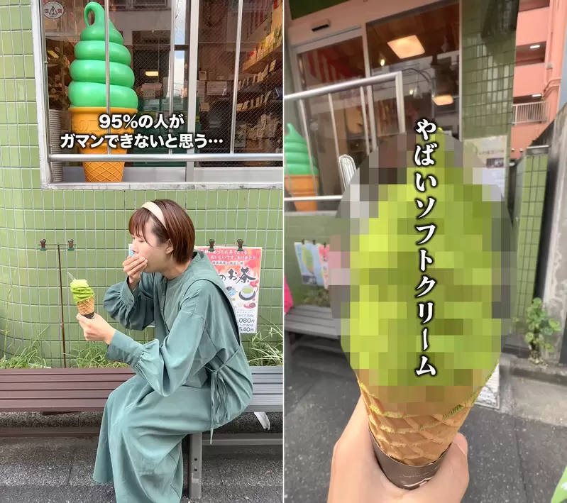 日本網友挑戰《倒嗆抹茶霜淇淋》據說有95%的人吃了都會被綠茶粉嗆到 | 葉羊報報