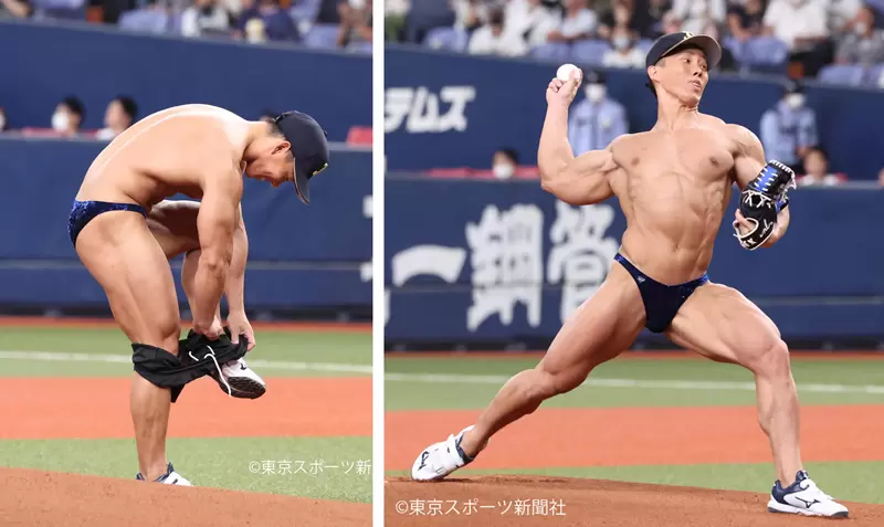 脫到剩三角褲、鞋帽！健美先生《横川尚隆》日本職棒史上最裸露開球！肌肉迷瘋狂❤ | 葉羊報報