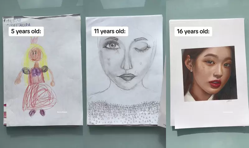 網友分享《3歲到16歲的繪畫進步過程》接著下去再過十年是不是就有印表機的水準惹？ | 葉羊報報
