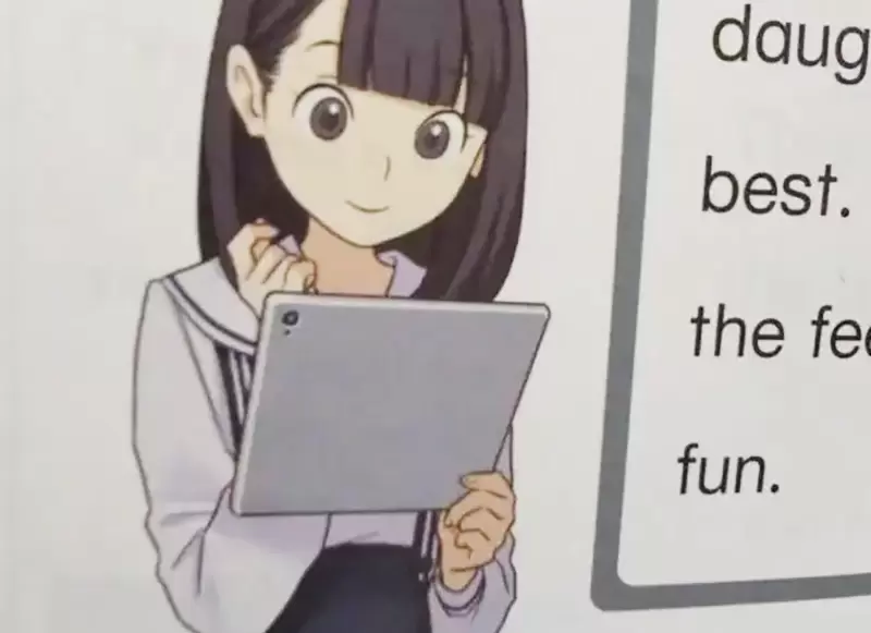 《這樣拿平板電腦的人》英文課本少女插畫引發日本網友關注 你的手指握力有辦法辦到嗎？ | 葉羊報報